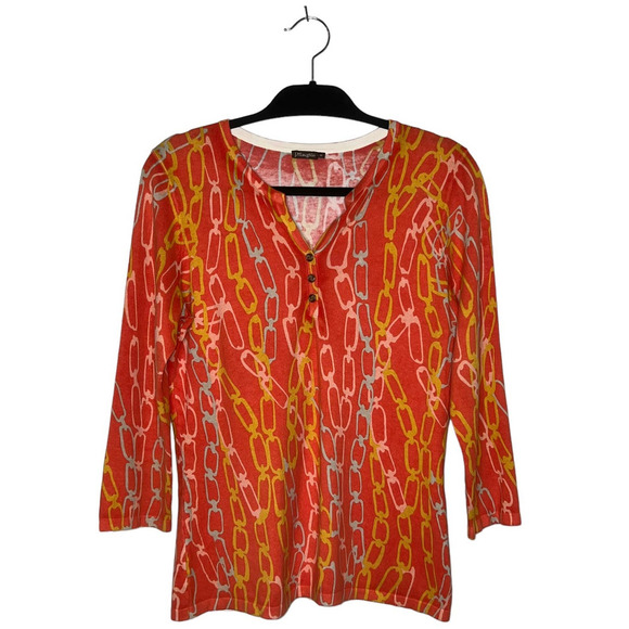 J. McLaughlin Size Medium Chain Link Novelty Print Preppy Designer Henley Shirt - Picture 1 of 9